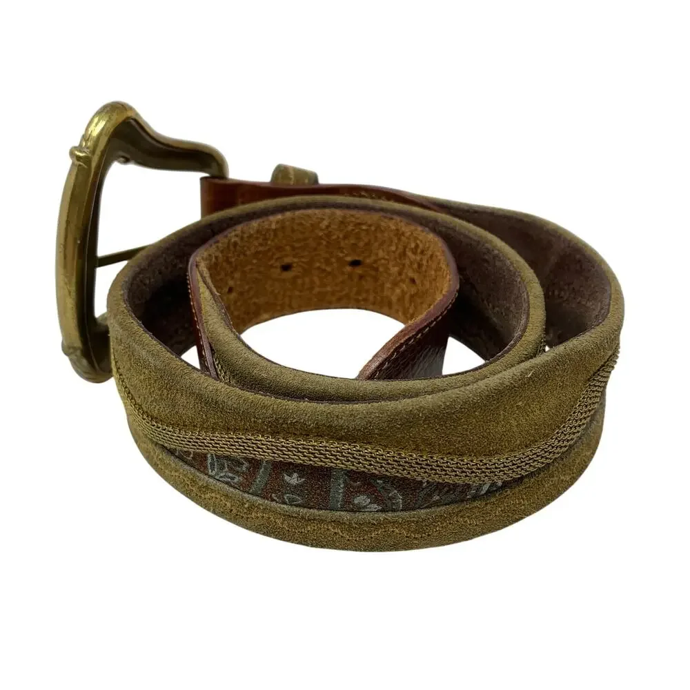 VTG Mixed Media Boho Style Belt Womens Apx Sz Small Suede Metal Gold Tone Buckle